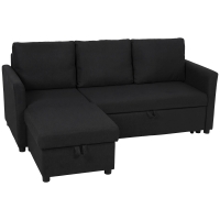 HOMCOM Canapea Extensibilă de Colț cu Aspect de In și Compartiment de Depozitare Ascuns, 192x148x86 cm, Gri Antracit