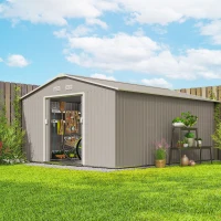 Outsunny Casetta da Giardino con Porte Scorrevoli e Tetto Inclinato, in Acciaio, 340x386x200 cm, Grigio(m-11)