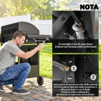Outsunny Barbecue a Gas con Coperchio, 7 Bruciatori da 20kW, Fornello Laterale e 2 Ruote, 135x50x100 cm, Nero(m-9)