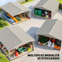 Outsunny Casetta da Giardino con Porte Scorrevoli e Tetto Inclinato, in Acciaio, 340x386x200 cm, Grigio(m-7)