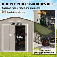 Outsunny Casetta da Giardino con Porte Scorrevoli e Tetto Inclinato, in Acciaio, 340x386x200 cm, Grigio(m-5)