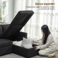 HOMCOM Divano Letto Angolare Effetto Lino con Vano Portaoggetti a Scomparsa, 192x148x86 cm, Grigio Antracite(m-6)