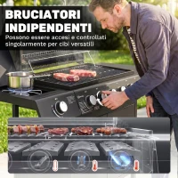 Outsunny Barbecue a Gas con Coperchio, 7 Bruciatori da 20kW, Fornello Laterale e 2 Ruote, 135x50x100 cm, Nero(m-5)