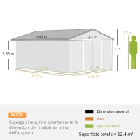 Outsunny Casetta da Giardino con Porte Scorrevoli e Tetto Inclinato, in Acciaio, 340x386x200 cm, Grigio(m-3)