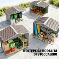 Outsunny Casetta da Giardino Porta Utensili in Lamiera con Porte Scorrevoli, 213x130x185 cm, Grigio(m-9)