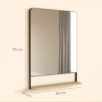 HOMCOM Wall Mirror with Wood Shelf - Black(m-3)