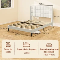 HOMCOM Letto Imbottito con Spazio di Stoccaggio Sotto e Testiera Imbottita con Alette, 142x197x110 cm, Beige(m-3)
