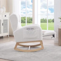 Poltrona a dondolo ergonomica in tessuto Teddy con poggiapiedi regolabile e schienale alto, 122,5x70x104 cm, Bianco(m-5)