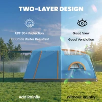 Outsunny 4 Man Camping Tent, Double Layer Tunnel Tent with Porch, Living Area and 2 Bedrooms, Sewn in Groundsheet, 3000mm Waterproof and UPF 30+, Portable with Bag, 430 x 305 x 195 cm Large, Blue(m-4)