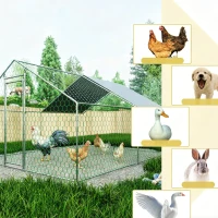 Recinto per galline con telaio in acciaio zincato e serratura di sicurezza, 303x400x200 cm, Argento(m-8)