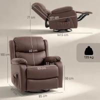HOMCOM Poltrona Relax Reclinabile con 8 Punti Massaggianti, Riscaldanti e Poggiapiedi, 87x97X100 cm, Marrone(m-3)