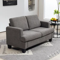 HOMCOM Canapea 2 locuri 120 cm cu perne de spătar detașabile, țesătură chenille pentru living, dormitor, birou, gri închis(m-6)