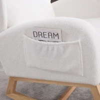 Poltrona a dondolo ergonomica in tessuto Teddy con poggiapiedi regolabile e schienale alto, 122,5x70x104 cm, Bianco(m-9)