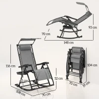 Outsunny Garden Rocking Chair Folding Recliner Outdoor Adjustable Sun Lounger Rocker Zero-Gravity Seat with Headrest Side Holder Patio Deck - Grey(m-3)