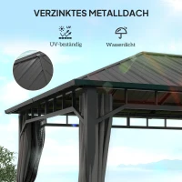 Outsunny Garten-Pavillon, Metallpavillon, wasserfest, UV-beständig, Terrassenpavillon mit Netzwänden und Vorhängen, Dunkelgrau(m-4)