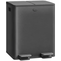 HOMCOM Poubelle de cuisine en acier inoxydable à 2 compartiments 2 x 20 L Pédale Couvercles à fermeture douce et seau amovible Noir(m-6)