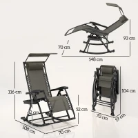 Outsunny Garden Rocking Chair Folding Recliner Outdoor Adjustable Sun Lounger Rocker Zero-Gravity Seat with Headrest Side Holder Patio Deck - Grey(m-3)