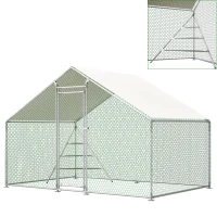 Poulailler avec structure d'escalade, porte en acier verrouillable, 303x200x200 cm, Blanc(m-6)