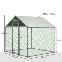 Enclos de plein air pour poulailler avec serrure de sécurité et bâche PE imperméable, pour poules, lapins et autres petits animaux, 203x197x200 cm, Argenté(m-3)