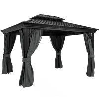 Outsunny 3.65 x 3m Aluminium Hardtop Gazebo, with Accessories - Dark Grey