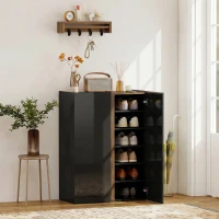 HOMCOM Schoenenkast met stille veiligheidsluiting, 6 niveaus, greeploos design, hoogglans zwart(m-8)