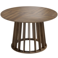 HOMCOM Dining Table for 4-6 People Modern Kitchen Table with Slatted Base 120 cm Round Light Walnut