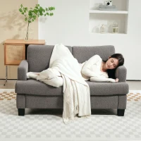 HOMCOM Canapea 2 locuri 120 cm cu perne de spătar detașabile, țesătură chenille pentru living, dormitor, birou, gri închis(m-4)