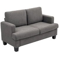 HOMCOM Canapea 2 locuri 120 cm cu perne de spătar detașabile, țesătură chenille pentru living, dormitor, birou, gri închis(m-7)