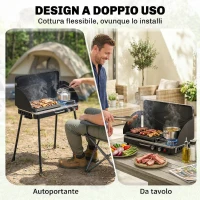 Outsunny BBQ a Gas Propano Portatile 2-in-1 con Griglia e Fornello, 7KW, Nero(m-5)