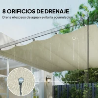 Outsunny Techo de Repuesto Retráctil 3x2,5 m para Marco de 2,85x2 m Toldo de Tela Solo para Cenador Jardín con 8 Orificios Crema(m-6)
