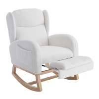 Poltrona a dondolo ergonomica in tessuto Teddy con poggiapiedi regolabile e schienale alto, 122,5x70x104 cm, Bianco(m-2)