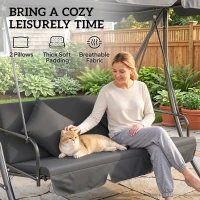 Outsunny Outdoor 2-in-1 Swing Chair Lounger 3 Seater Garden Swing Seat Bed Convertible Tilt Canopy W/ Cushion, Dark Grey(m-6)