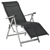 Outsunny Chaise longue pliable transat bain de soleil avec dossier & repose-pied réglable multi-positions, noir(m-12)