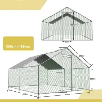 Recinto per galline con telaio in acciaio zincato e serratura di sicurezza, 303x400x200 cm, Argento(m-3)