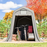 Abri de jardin à toit pointu, porte enroulable, 213x366x225 cm, Gris foncé(m-4)