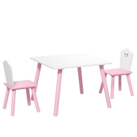 AIYAPLAY Kindertafel- en stoelset 3-delig, 1 tafel 2 stoelen, roze en wit