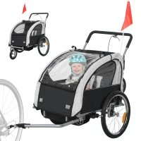 HOMCOM 2 Seat Bike Trailer with 5 Point Harness, Baby Bike Stroller with Safety Flag, Reflectors, for 18+ Months, Black(m-10)