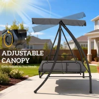 Outsunny Outdoor 2-in-1 Swing Chair Lounger 3 Seater Garden Swing Seat Bed Convertible Tilt Canopy W/ Cushion, Dark Grey(m-5)