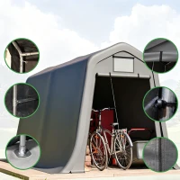 Capanno per attrezzi con tetto spiovente e porta a rullo, 213x366x225 cm, Grigio scuro(m-8)