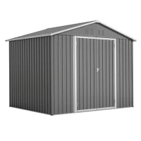 Abri de jardin métallique, porte double large, pour le rangement du matériel de jardin et de l'outillage, 229x180x191 cm, Gris foncé(m-6)