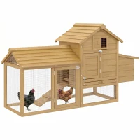 PawHut Gallinero de Madera para Exterior XXL Gallinero con 2 Corrales de Alambre Caja Nido con Techo Abrible Bandeja Extraíble de Metal Galvanizado y Rampa 151,5x54x87 cm Natural(m-10)