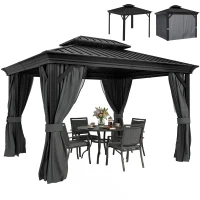 Outsunny 3.65 x 3m Aluminium Hardtop Gazebo, with Accessories - Dark Grey(m-10)