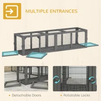 PawHut Outdoor Cat Tunnel, Wooden Play Cat Enclosure, Extendable Pet Run with 3 Doors, for Indoor and Outdoor Use, Grey(m-6)