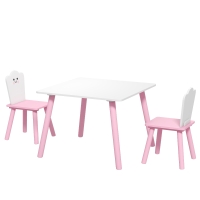 AIYAPLAY Table enfant avec chaise, ensemble table et 2 chaises en bois pour dessiner, jouer, étudier, rose