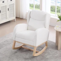 Fauteuil à bascule avec repose-pieds réglable, design wingback ergonomique, dossier haut, tissu teddy, 122,5x70x104 cm, Blanc(m-7)