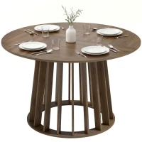 HOMCOM Dining Table for 4-6 People Modern Kitchen Table with Slatted Base 120 cm Round Light Walnut(m-10)