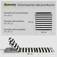 Outsunny Conjunto de 2 Esterillas de Playa Plegable con Respaldo Ajustable Reposacabezas Acolchado 150x50x2 cm Gris y Blanco(m-3)