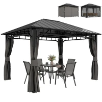 Outsunny 3 x 4m Hardtop Gazebo with Galvanised Steel Roof and Water Gutter, Waterproof Permanent Pavilion Garden Gazebo with Netting and Curtains for Patio, Deck(m-11)