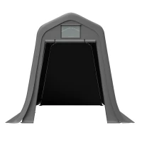 Abri de jardin à toit pointu, porte enroulable, 213x366x225 cm, Gris foncé(m-2)