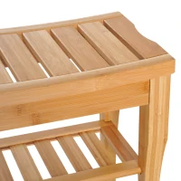 HOMCOM Taburete de Baño de Bambú con Estante Banco de Baño Impermeable y Robusta para Salón SPA 47,5x26x44,5 cm Natural(m-8)